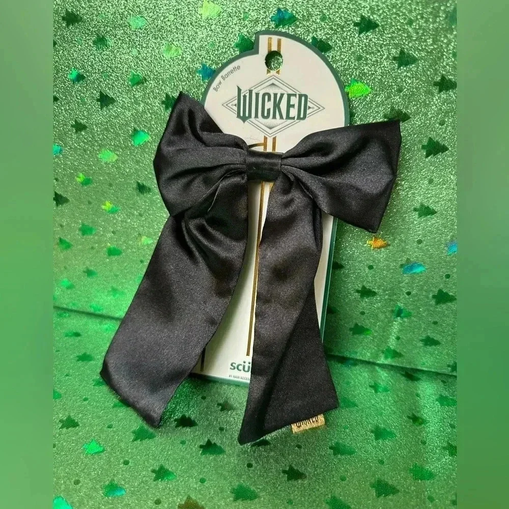 WICKED black satin hair bow barrette NWT
